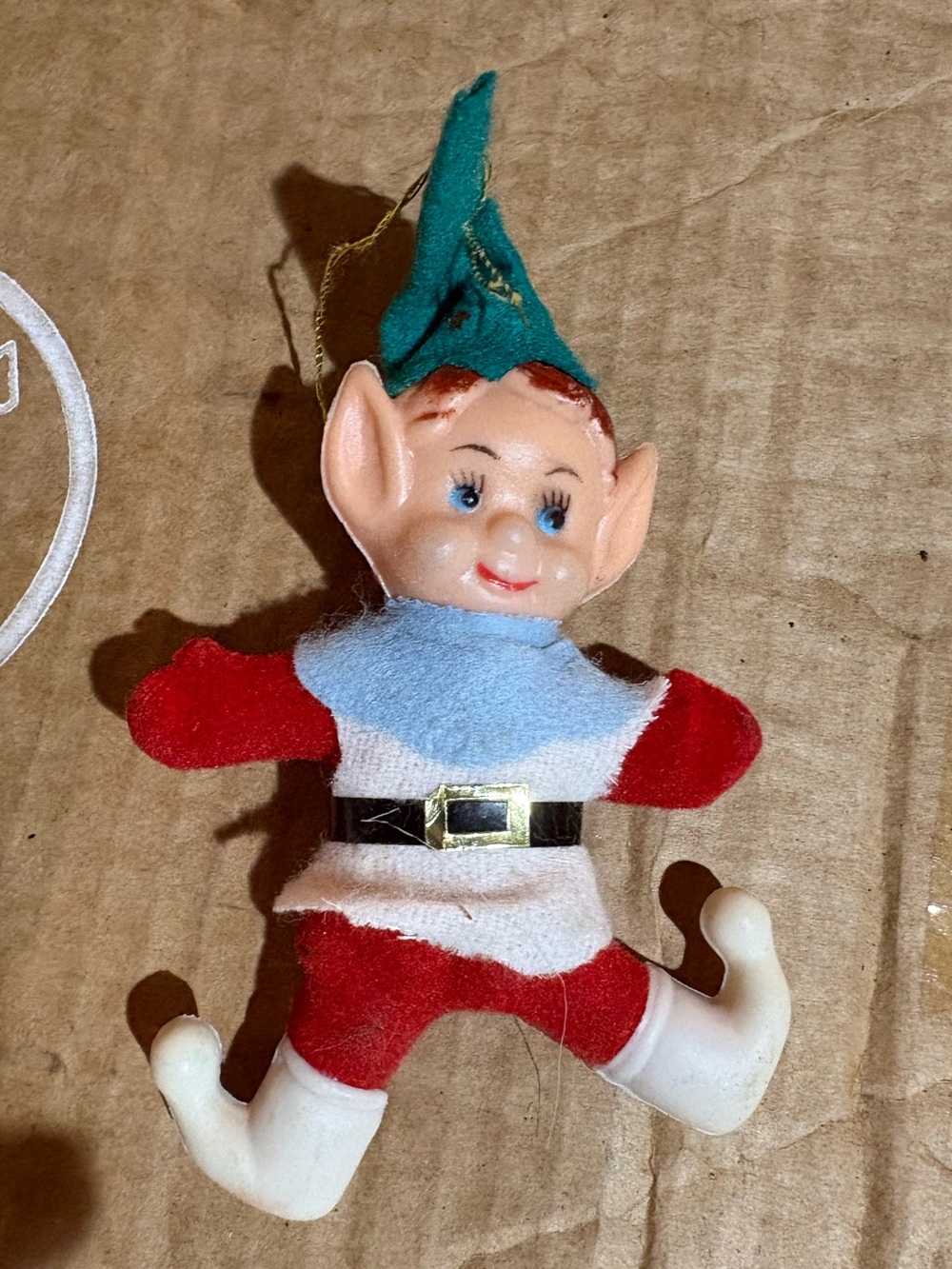 Vintage Elf Ornament in Red, White & Teal Hat